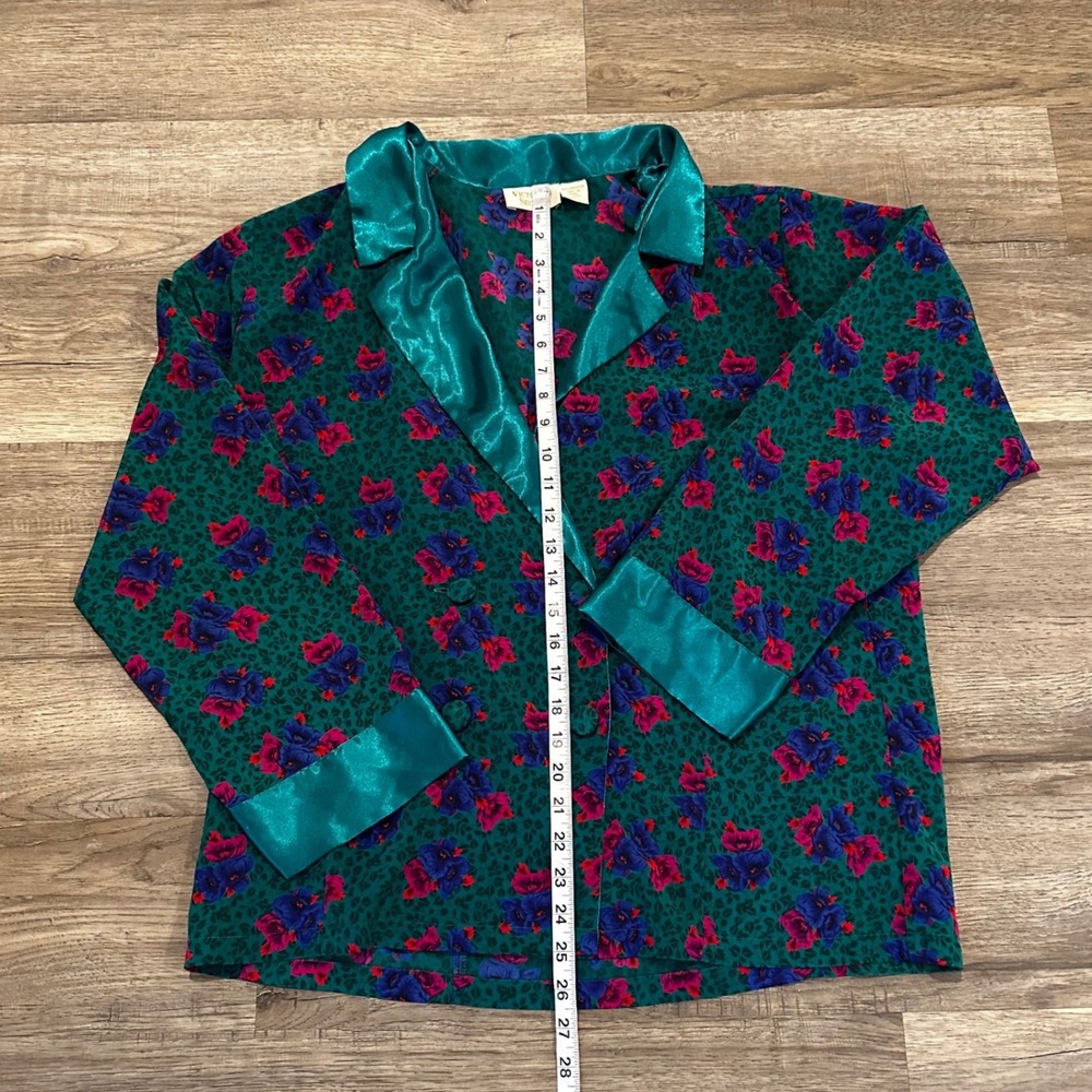 Vintage Victorias Secret Gold Label Floral Pajama Top Teal Pink Purple Med 90'S - Picture 8 of 9